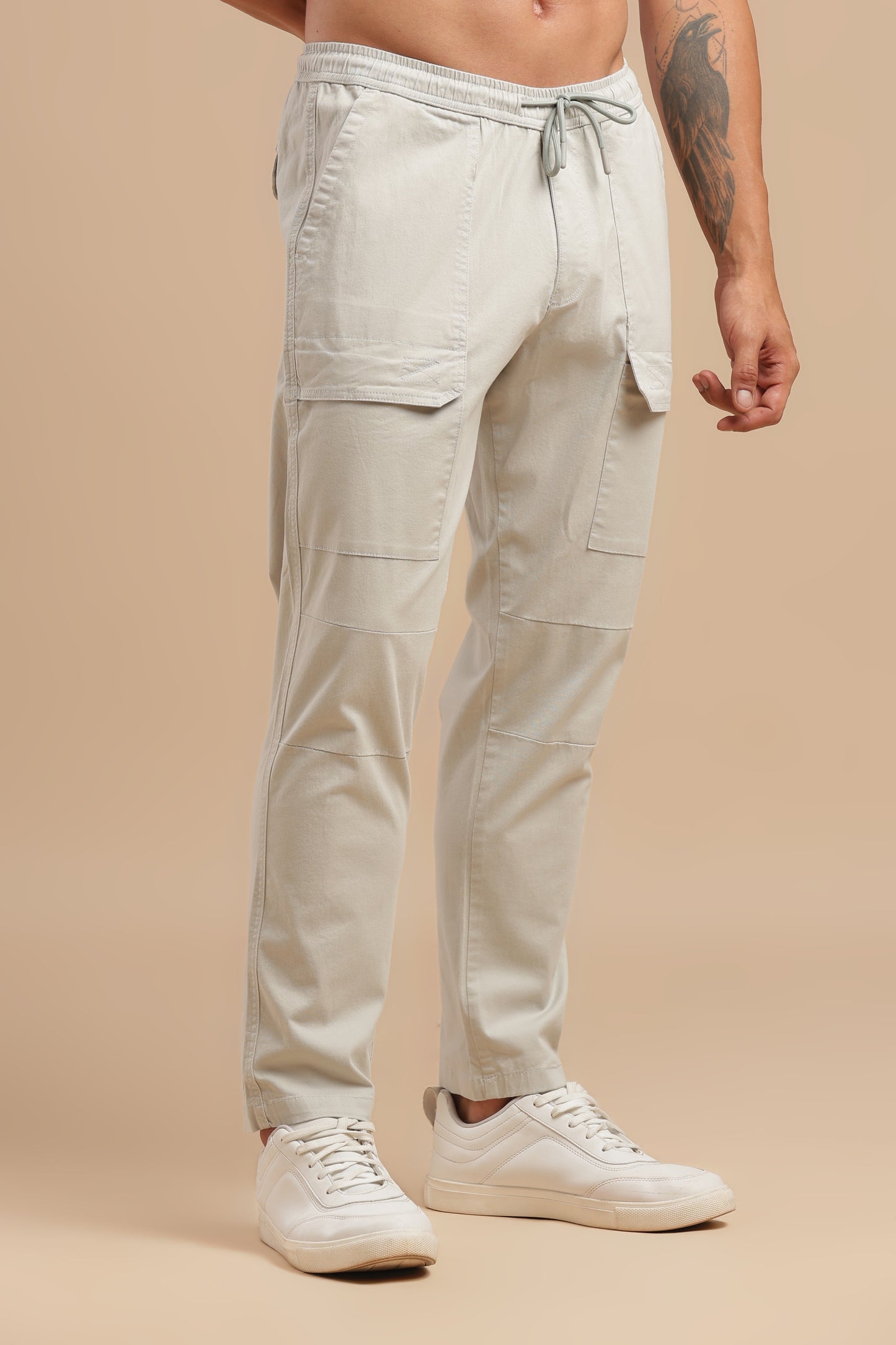 Silver Cotton Straight Fit Utility Cargo