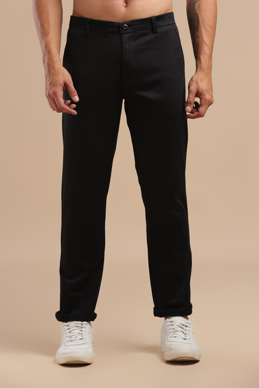 Black Cotton Straight Fit Chinos