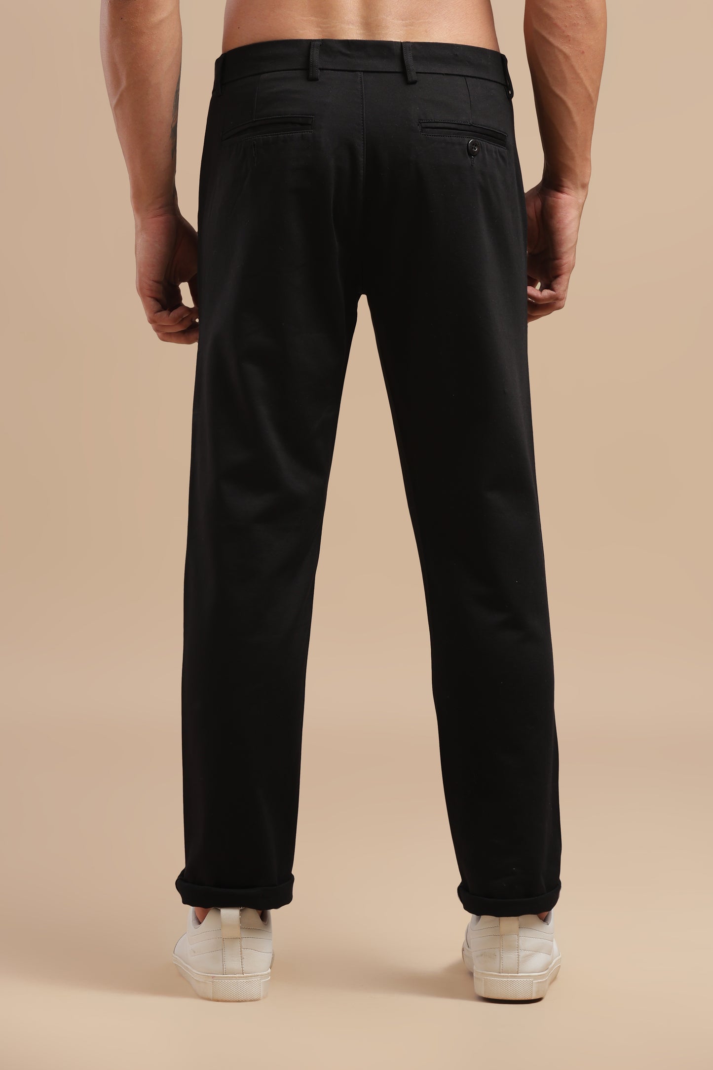 Black Cotton Straight Fit Chinos