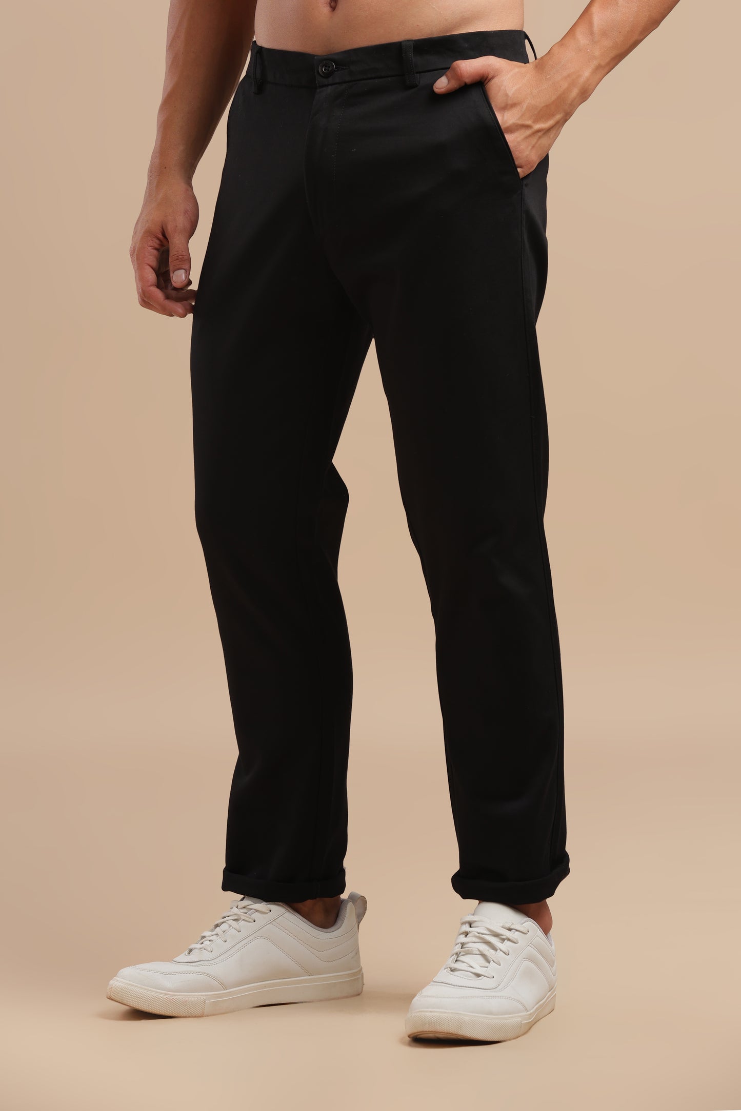 Black Cotton Straight Fit Chinos