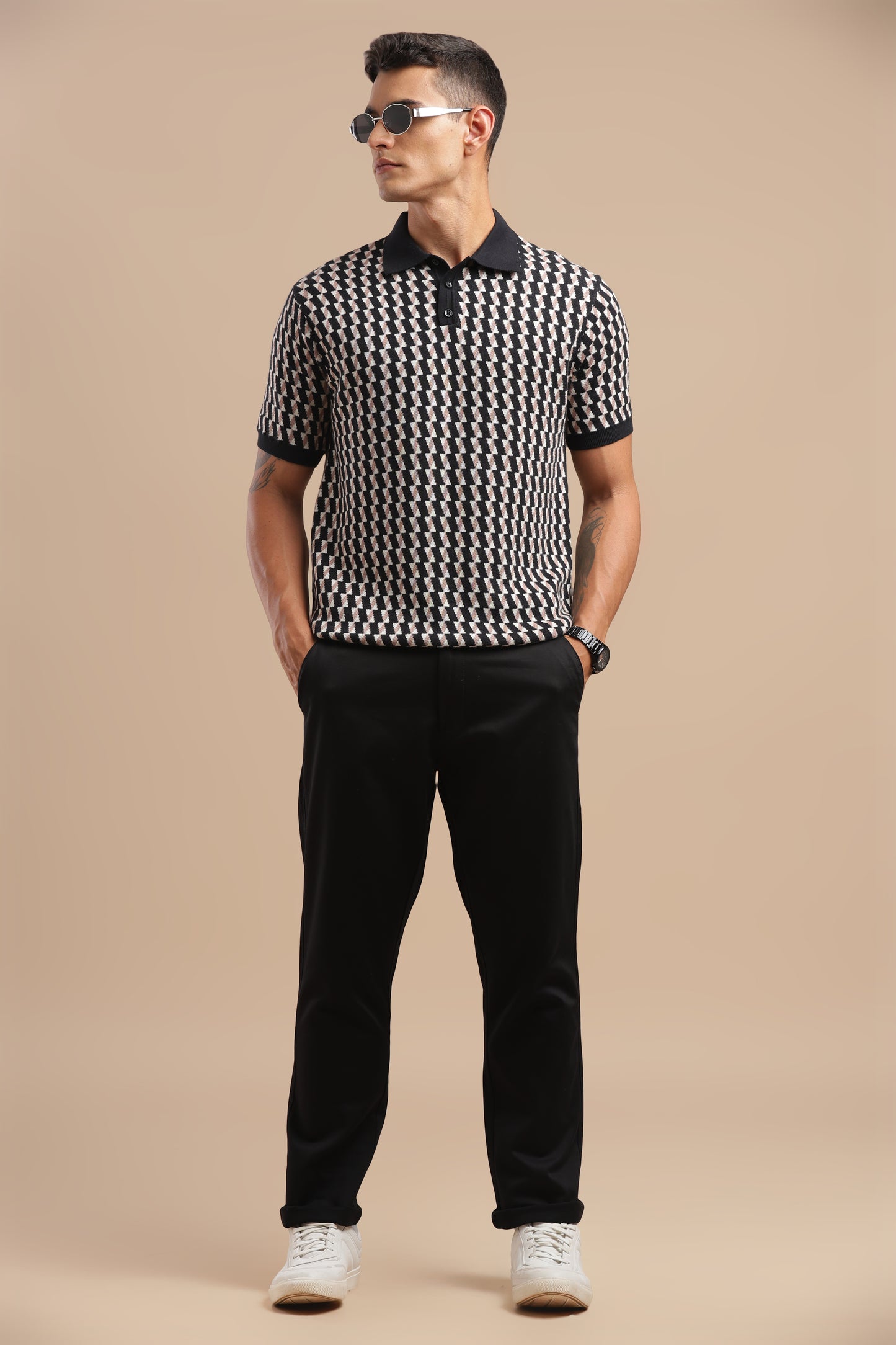 Black Cotton Straight Fit Chinos