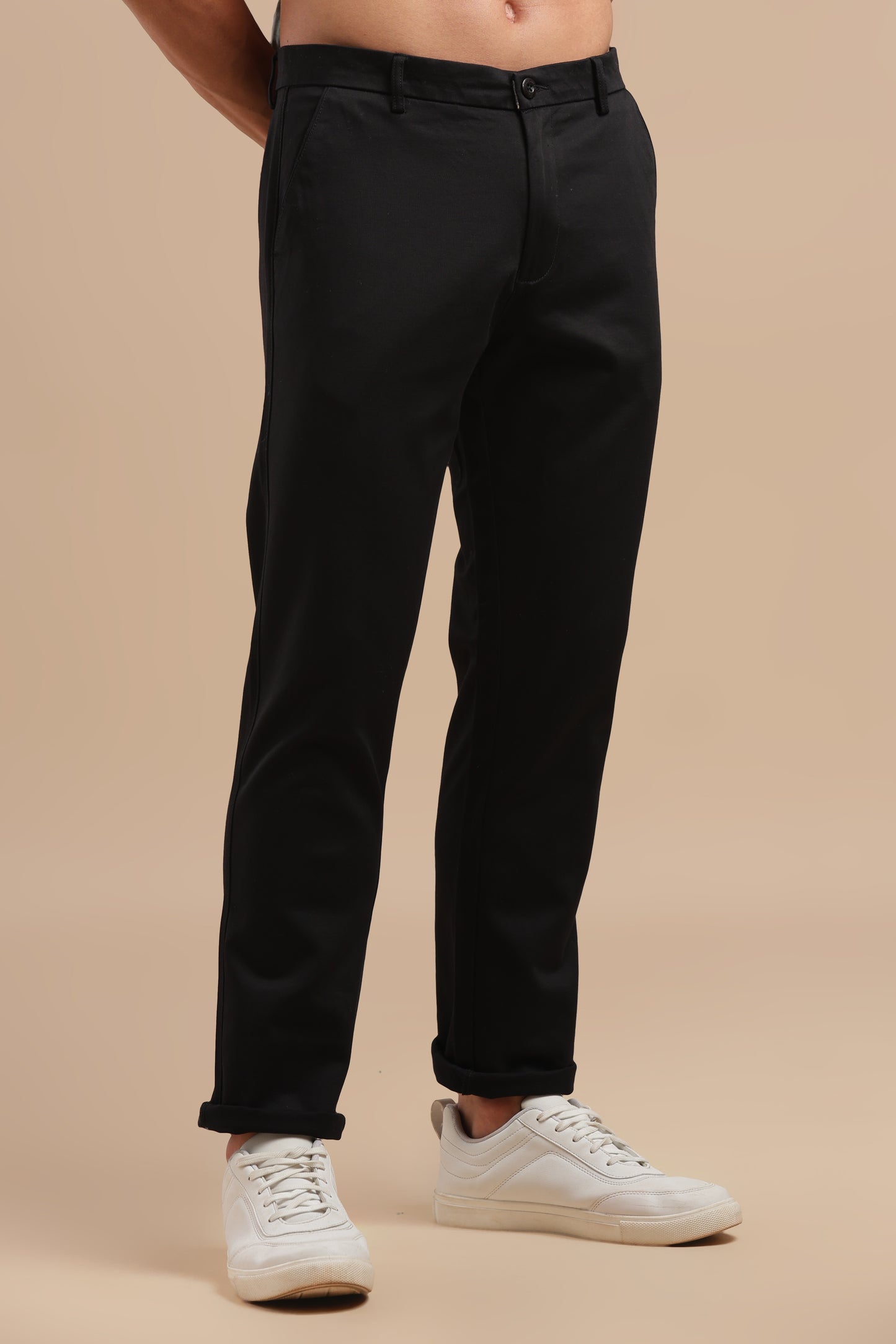 Black Cotton Straight Fit Chinos