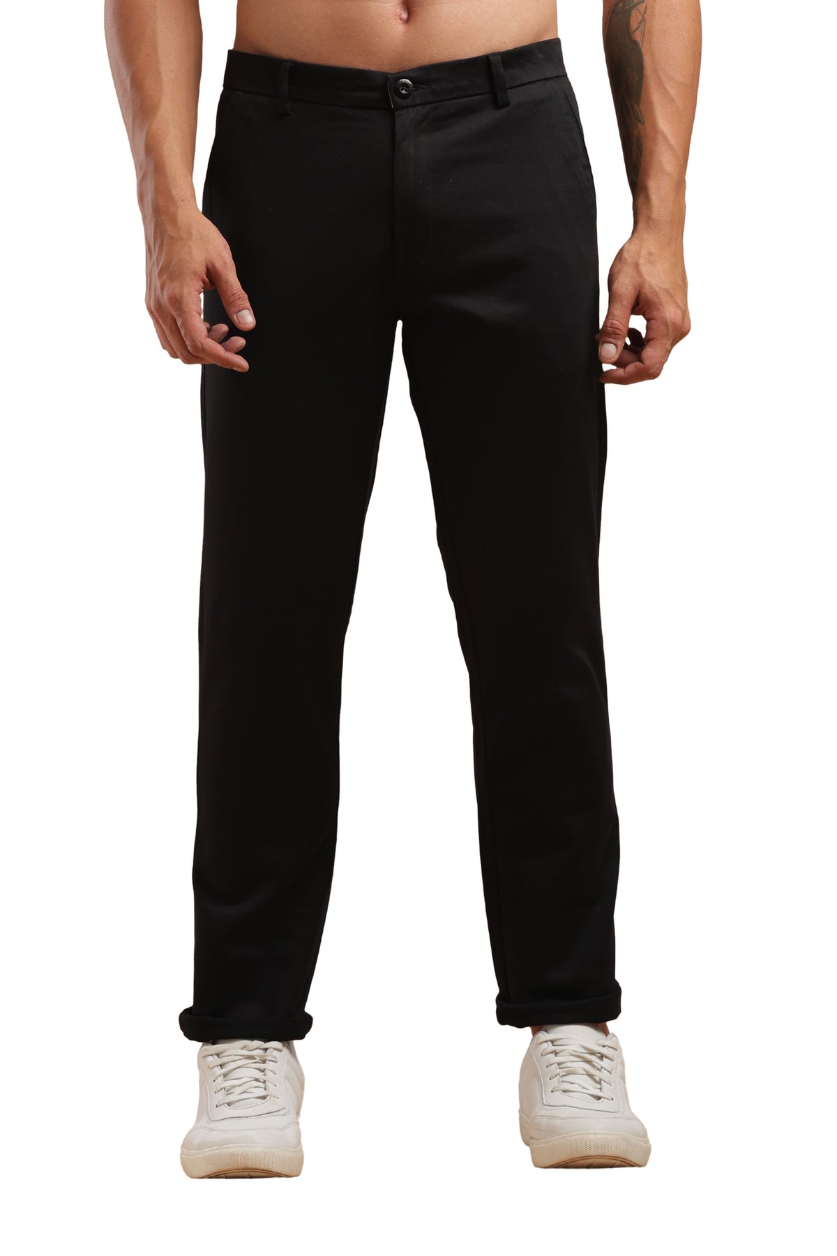 Black Cotton Straight Fit Chinos
