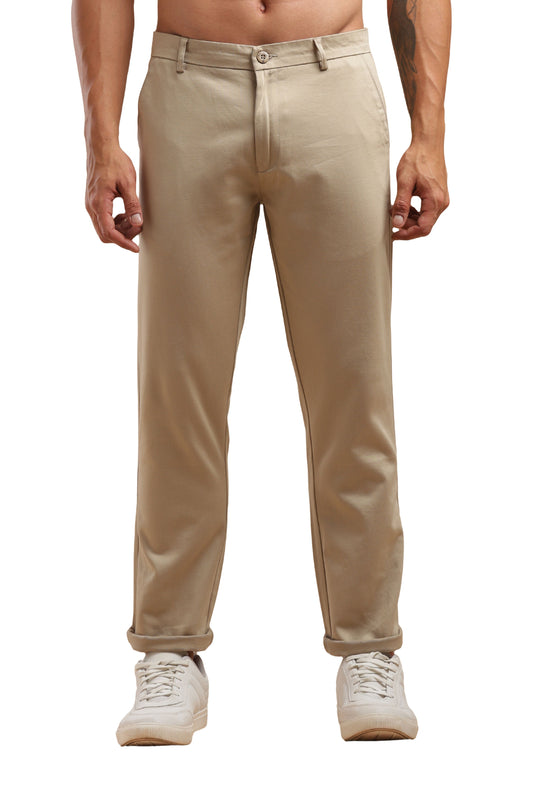Cream Cotton Straight Fit Chinos