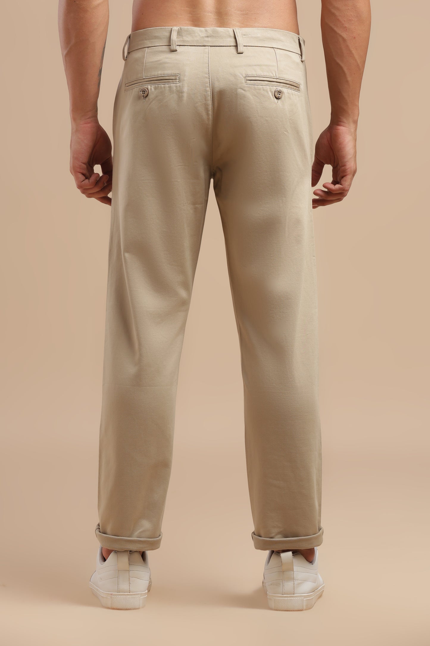 Cream Cotton Straight Fit Chinos