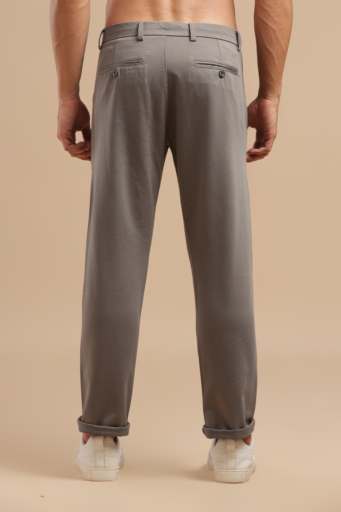 Dark Grey Cotton Straight Fit Chinos