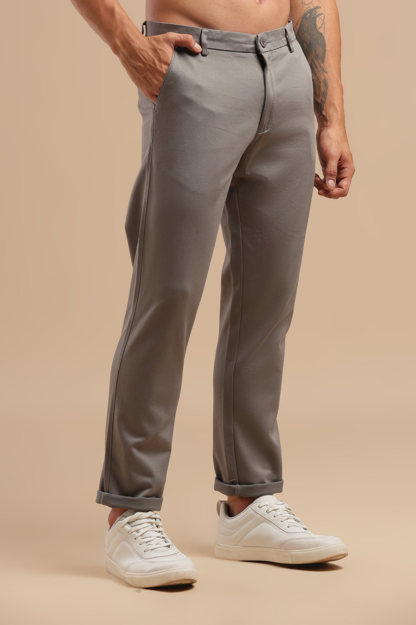 Dark Grey Cotton Straight Fit Chinos