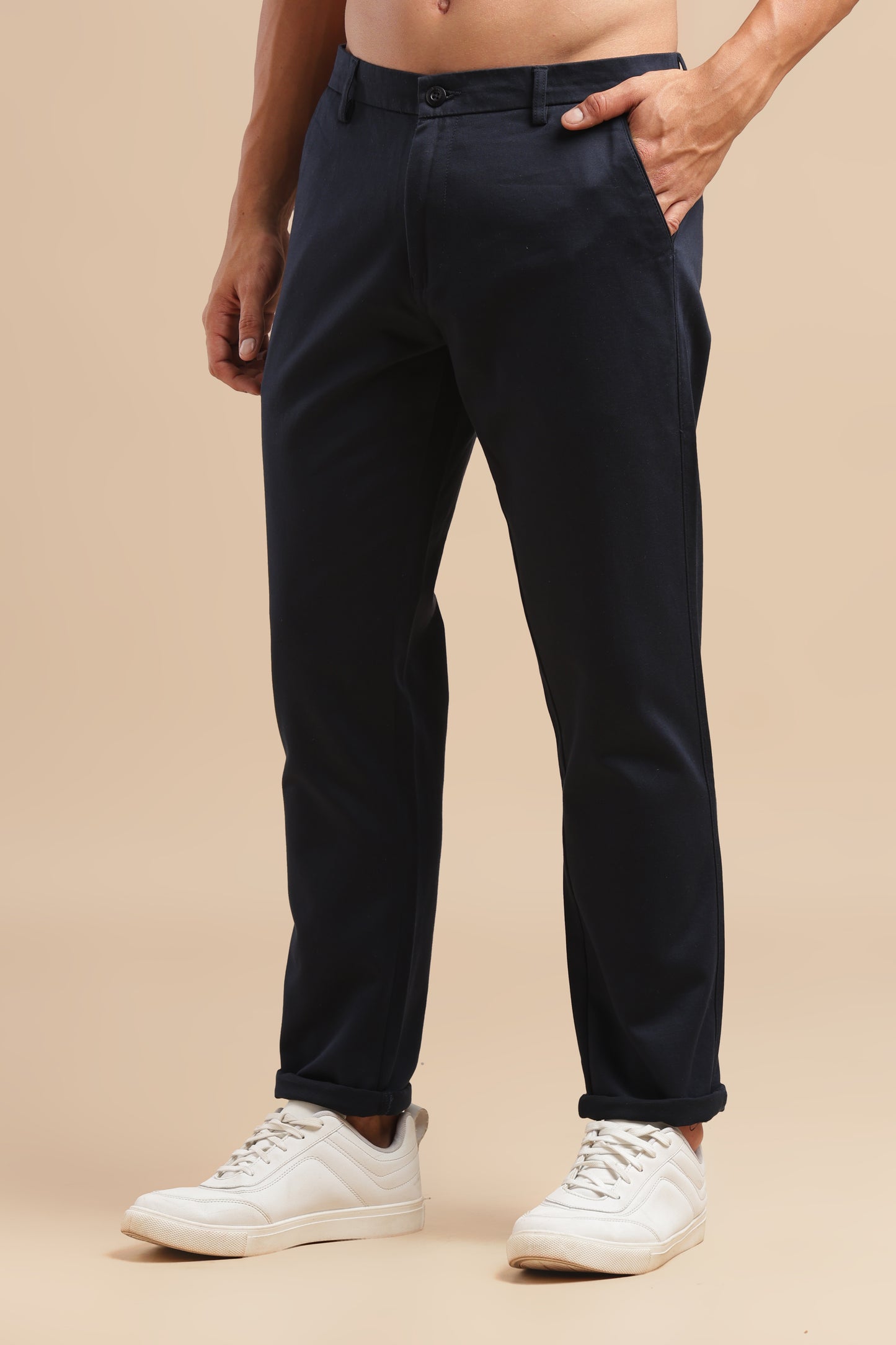 Navy Blue Cotton Straight Fit Chinos