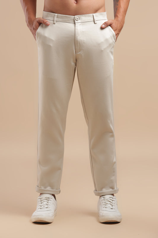 Off White Cotton Straight Fit Chinos