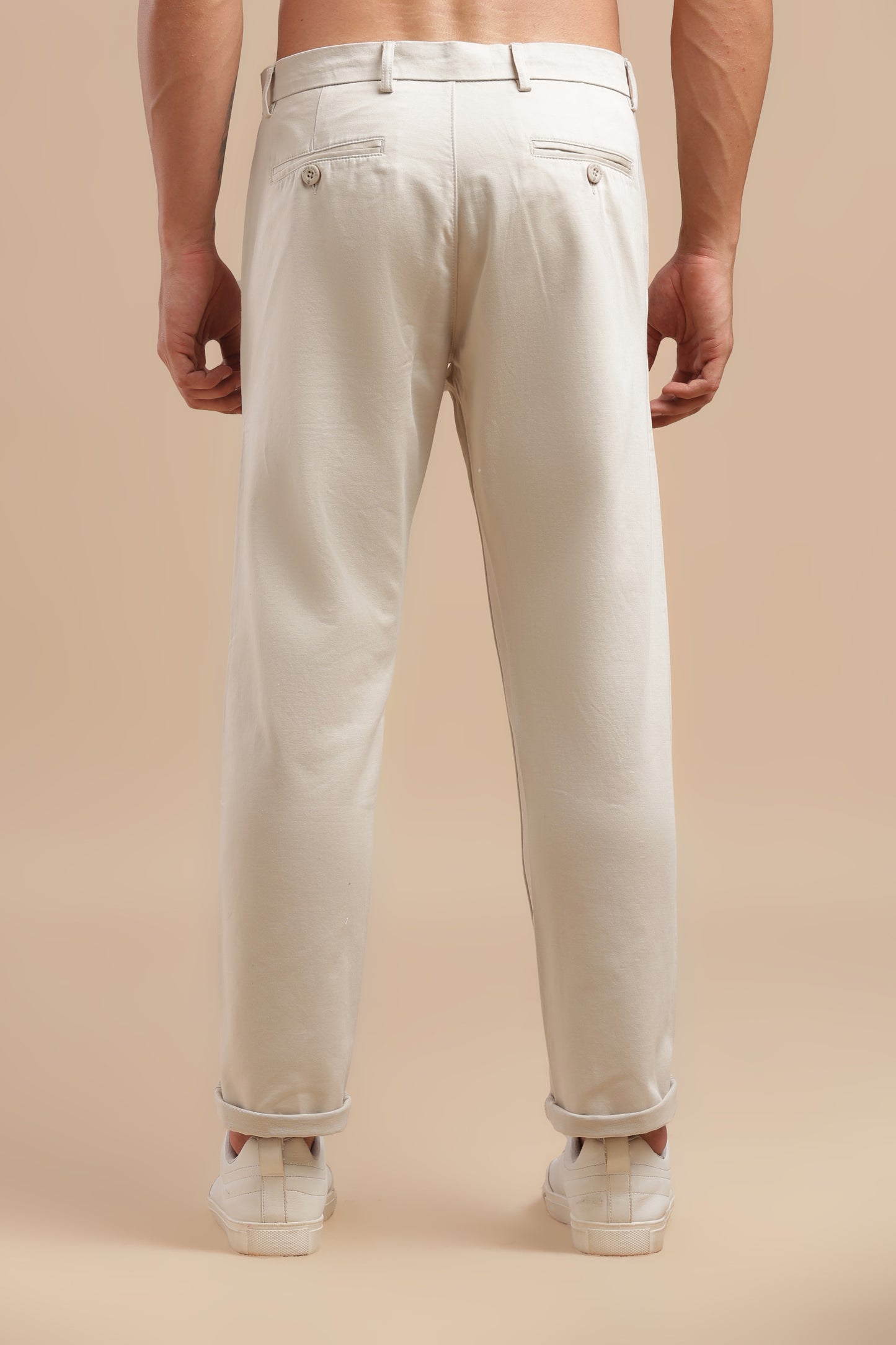 Off White Cotton Straight Fit Chinos