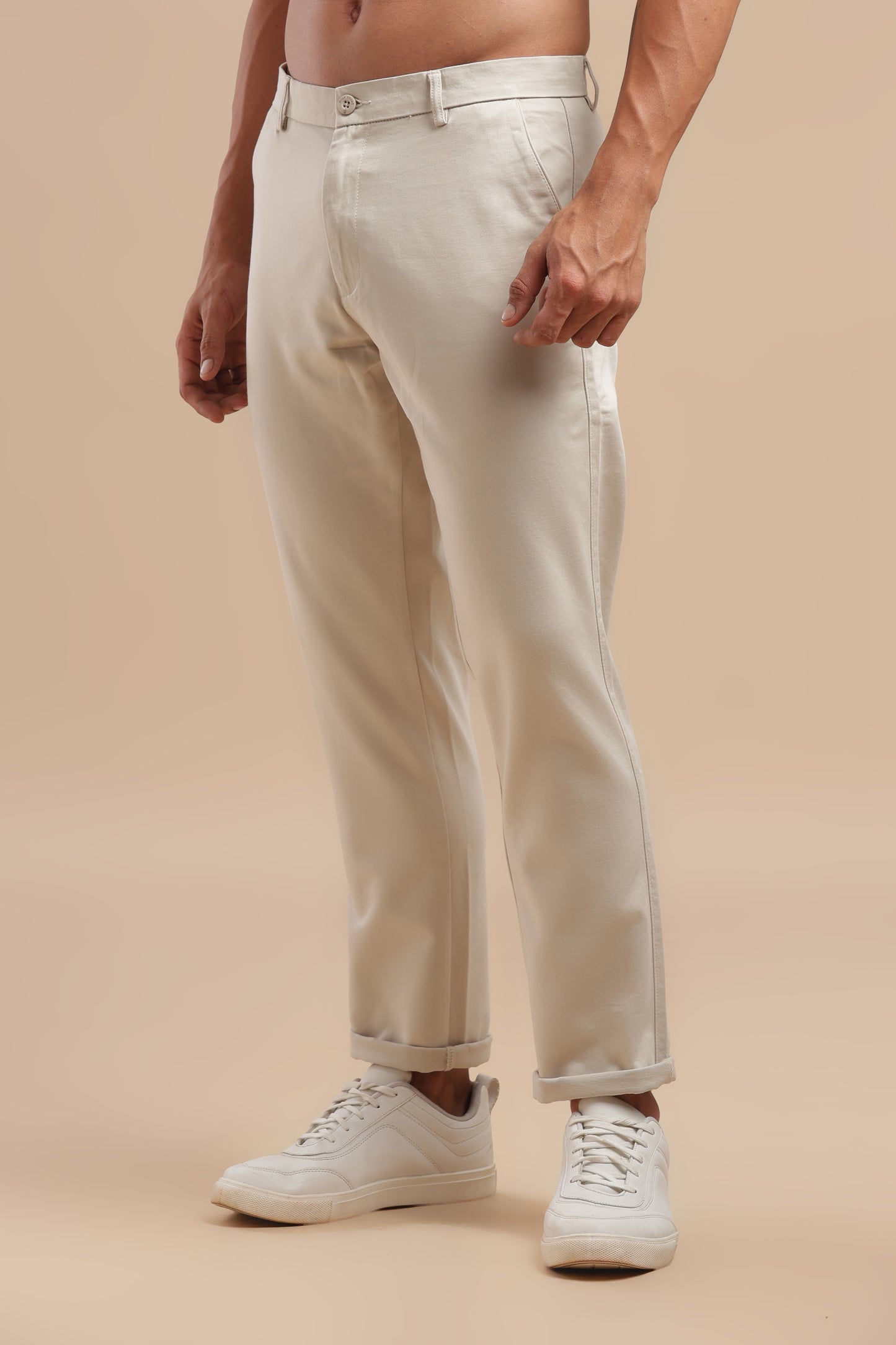 Off White Cotton Straight Fit Chinos