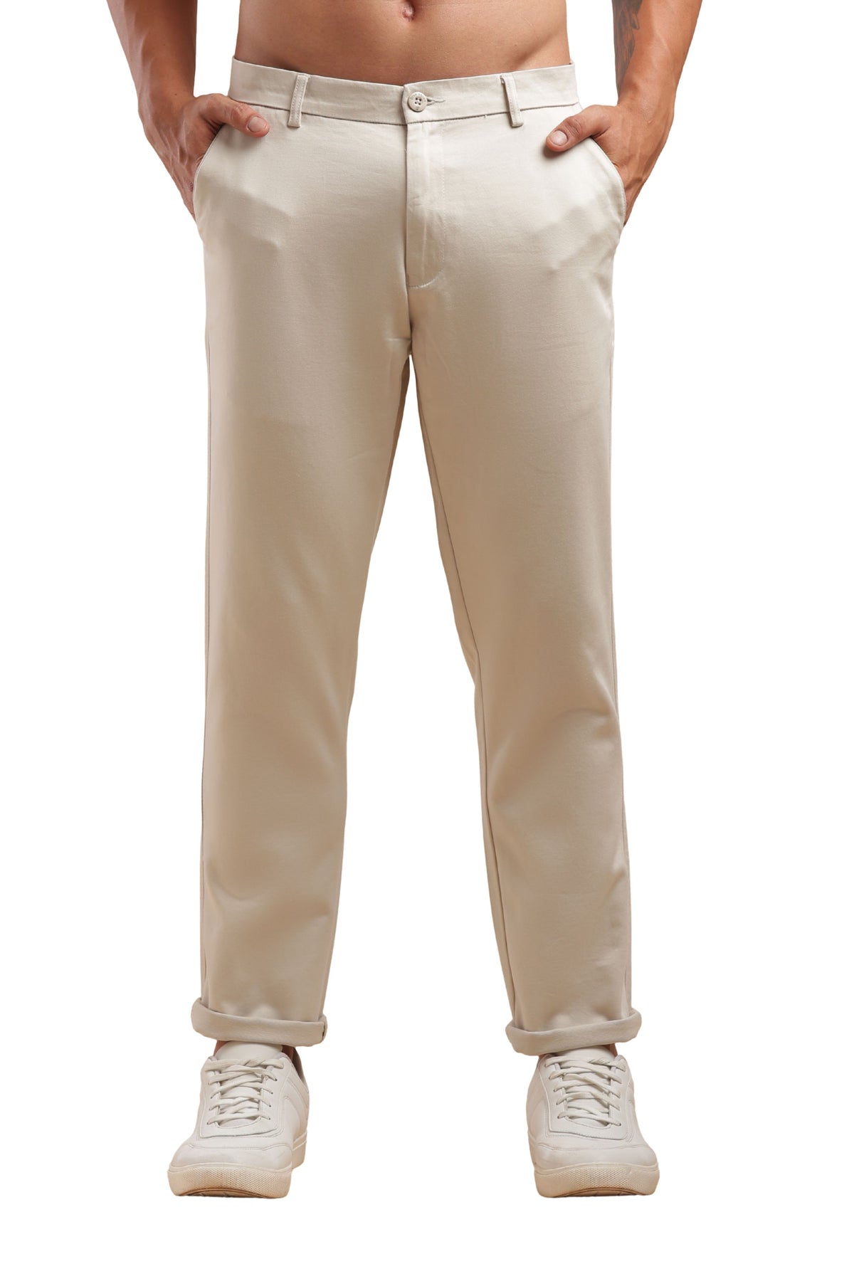 Off White Cotton Straight Fit Chinos