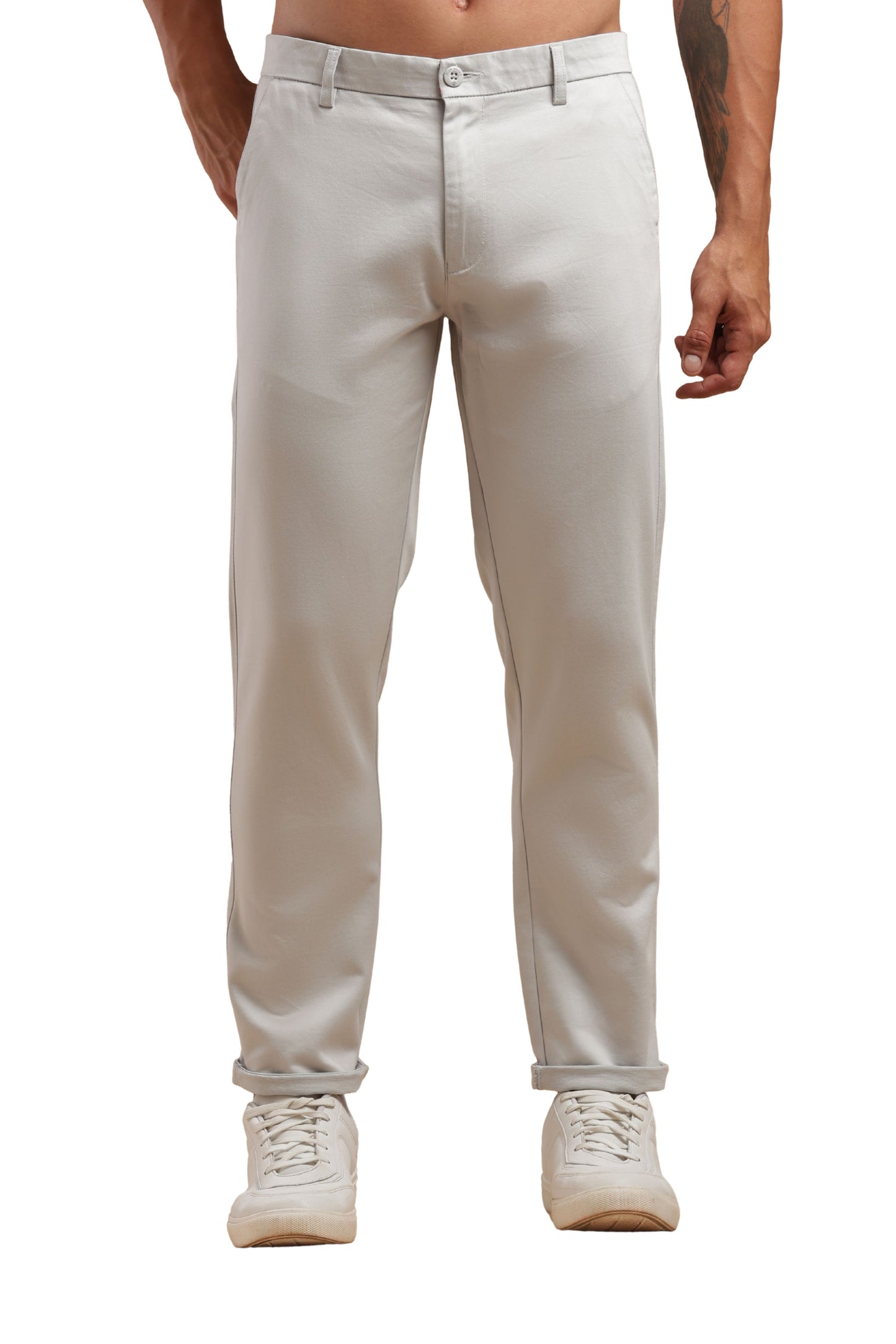 Silver Cotton Straight Fit Chinos