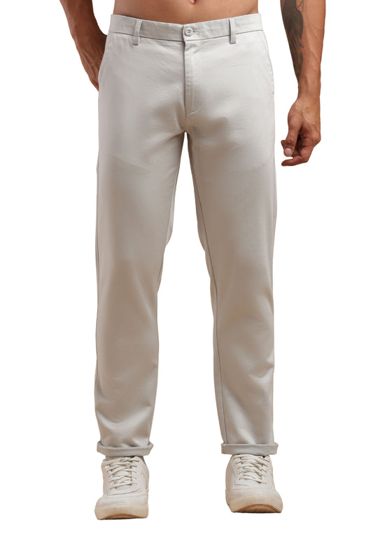 Silver Cotton Straight Fit Chinos