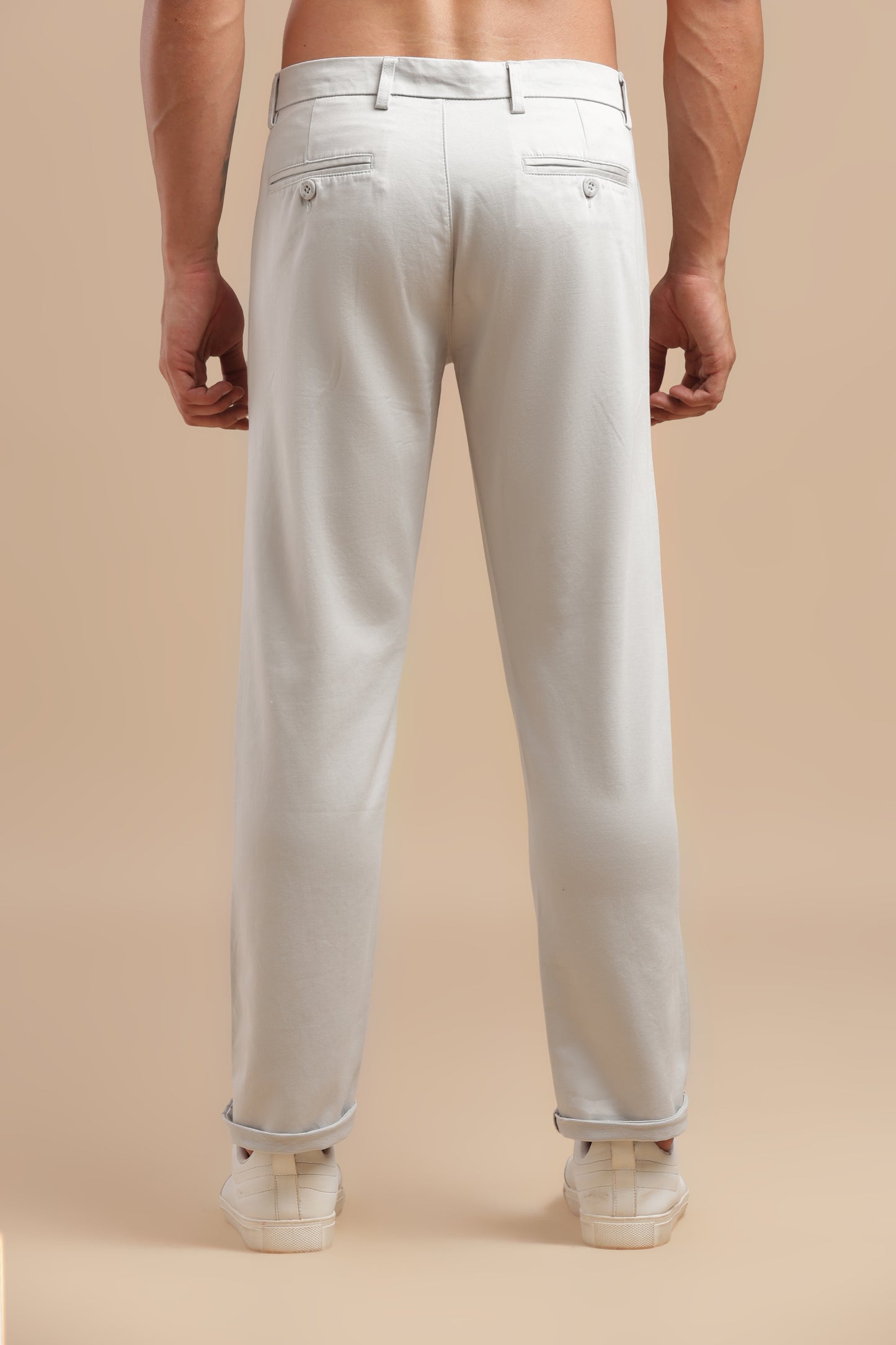 Silver Cotton Straight Fit Chinos