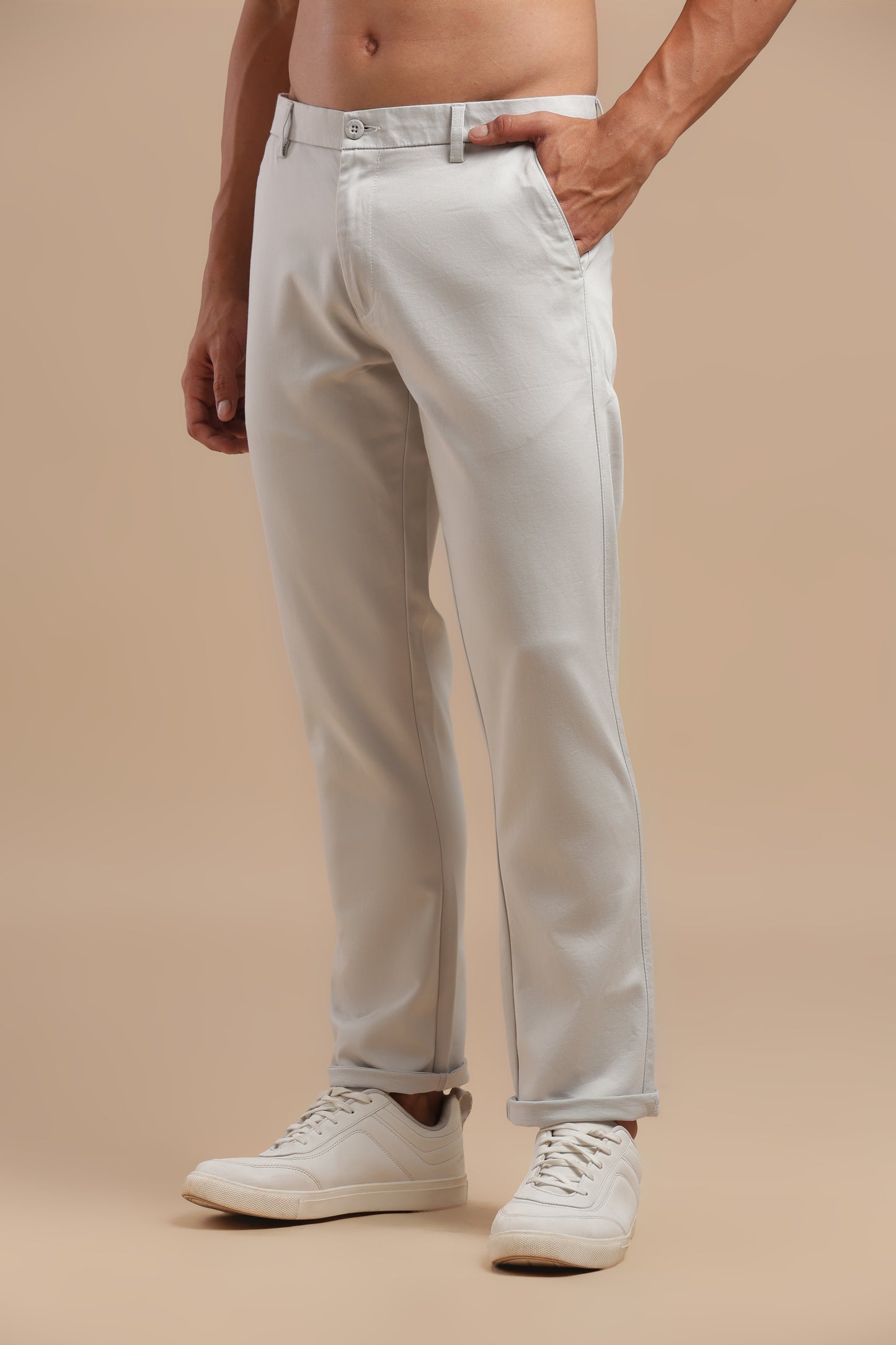 Silver Cotton Straight Fit Chinos