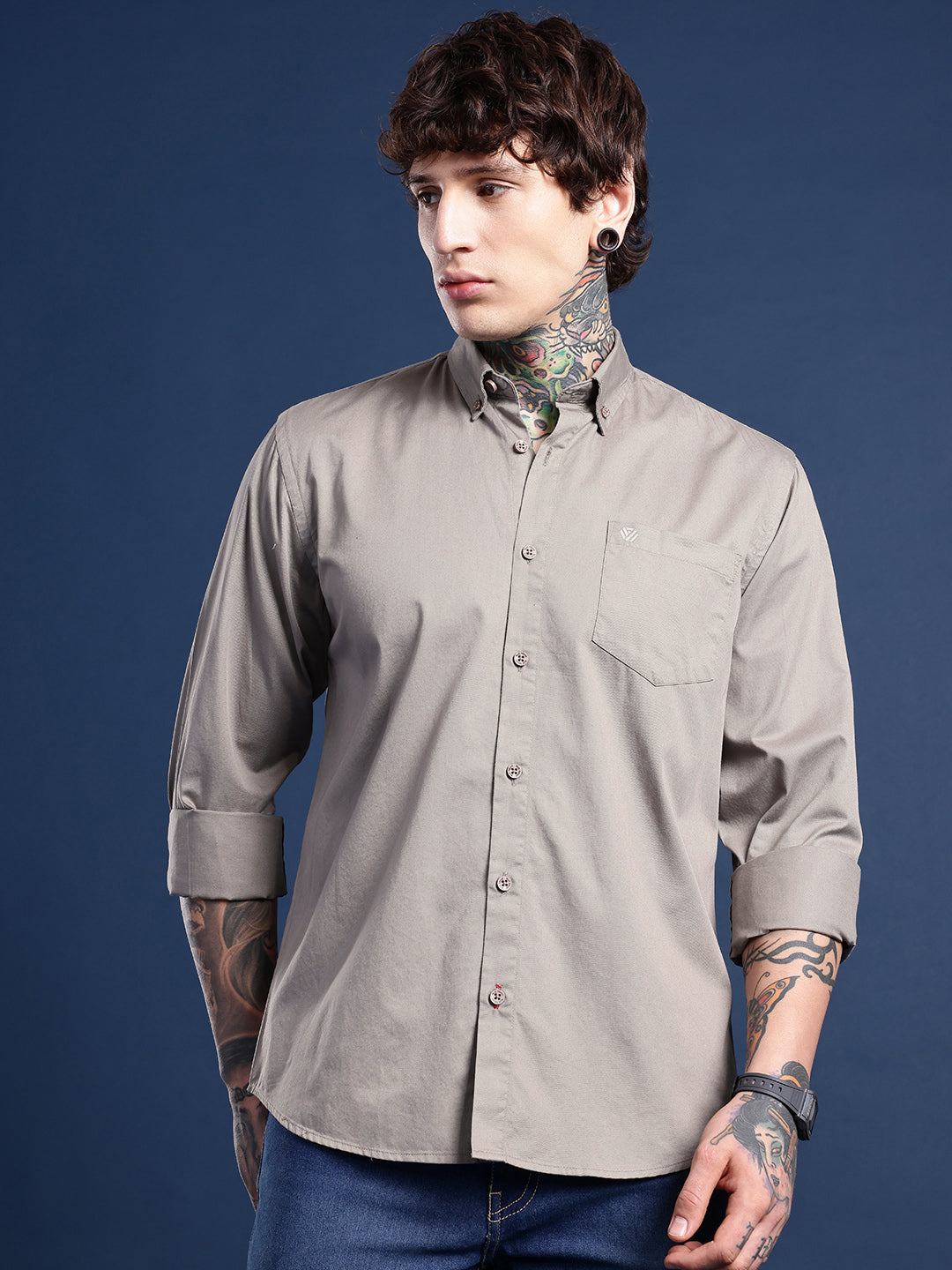 Ash Grey Full Sleeve Pure Cotton Shirt