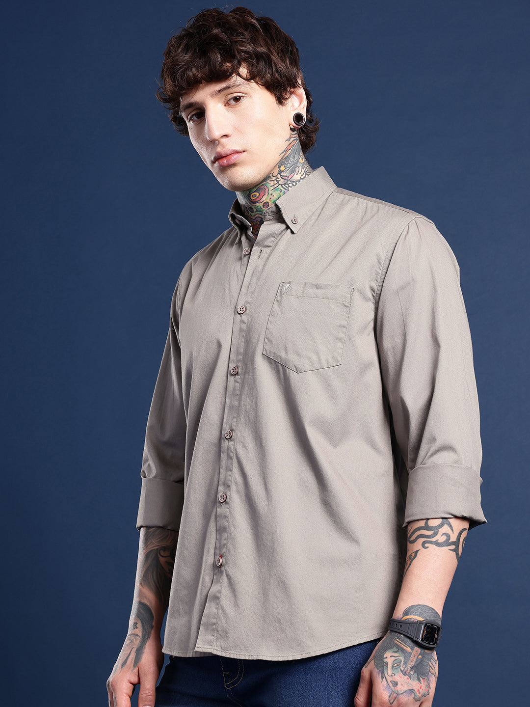 Ash Grey Full Sleeve Pure Cotton Shirt