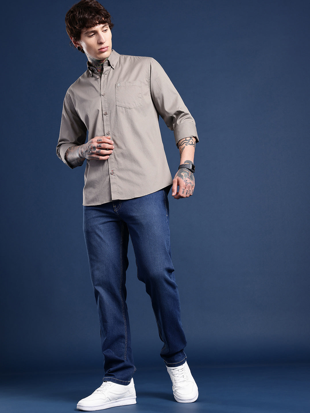 Ash Grey Full Sleeve Pure Cotton Shirt