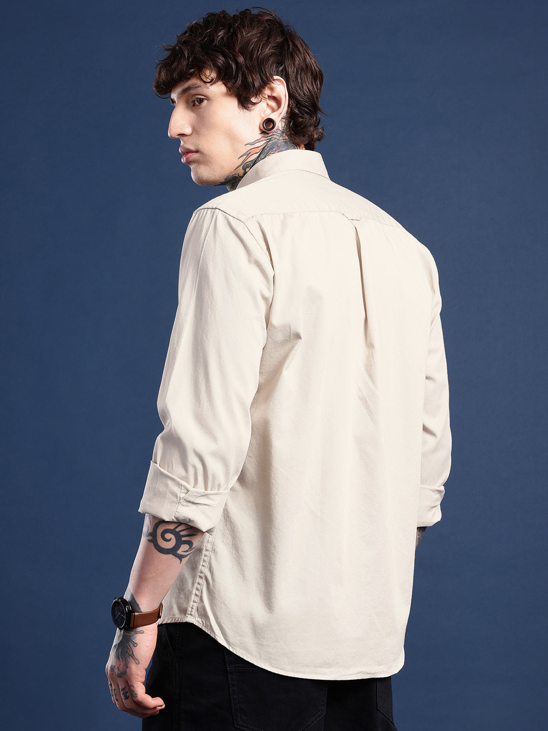 Beige Full Sleeve Pure Cotton Shirt