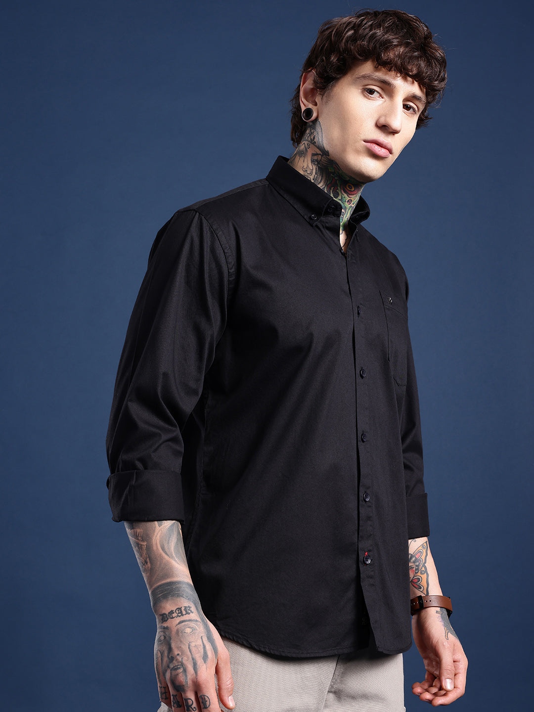 Black Full Sleeve Pure Cotton Shirt