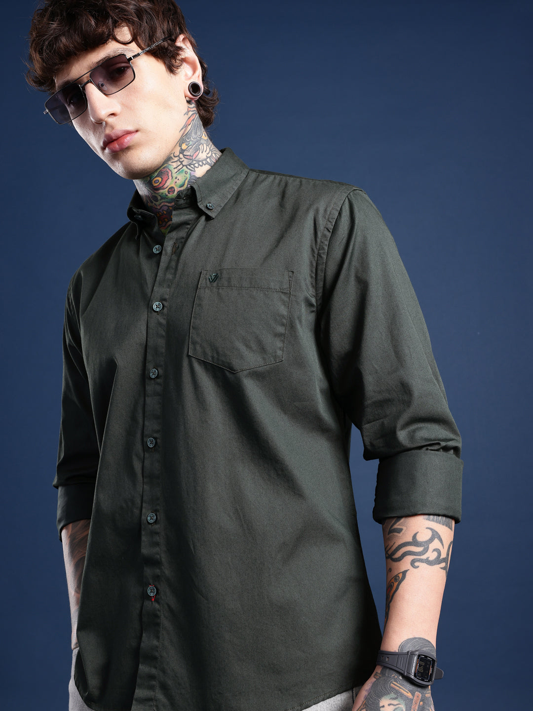 Bottle Green Full Sleeve Pure Cotton Shirt