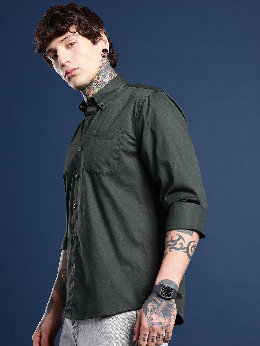 Bottle Green Full Sleeve Pure Cotton Shirt