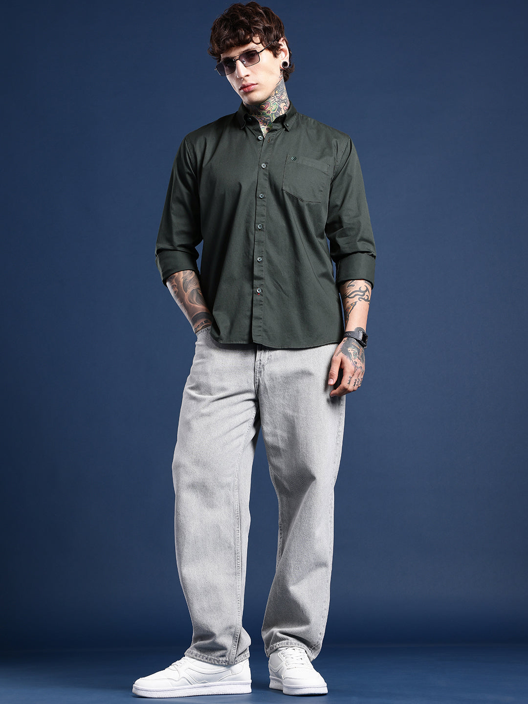 Bottle Green Full Sleeve Pure Cotton Shirt