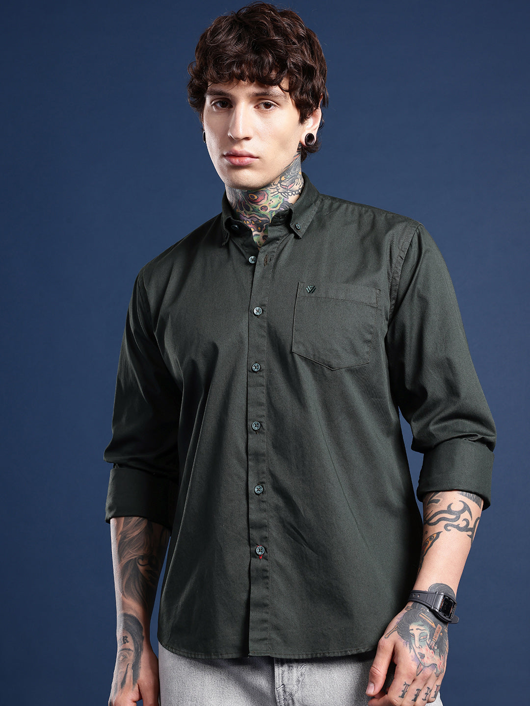 Bottle Green Full Sleeve Pure Cotton Shirt