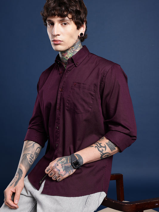 Burgundy Full Sleeve Pure Cotton Shirt