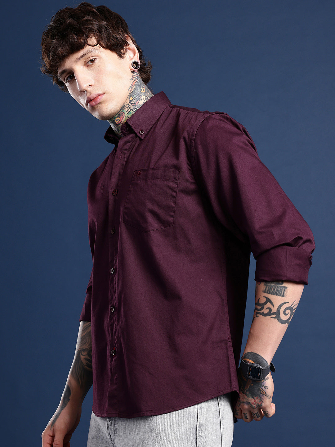 Burgundy Full Sleeve Pure Cotton Shirt