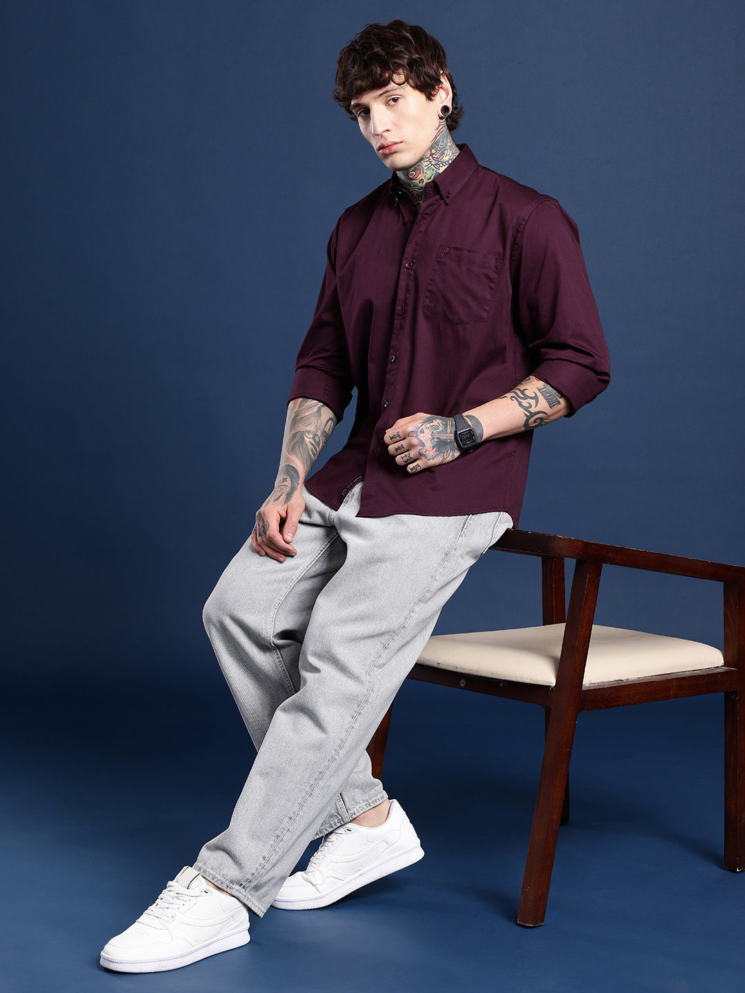 Burgundy Full Sleeve Pure Cotton Shirt