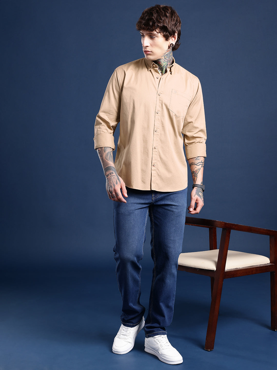 Cream Full Sleeve Pure Cotton Shirt