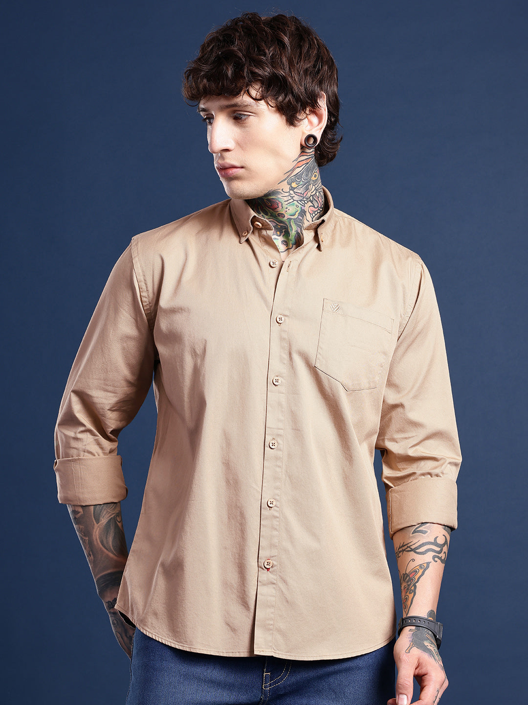 Cream Full Sleeve Pure Cotton Shirt