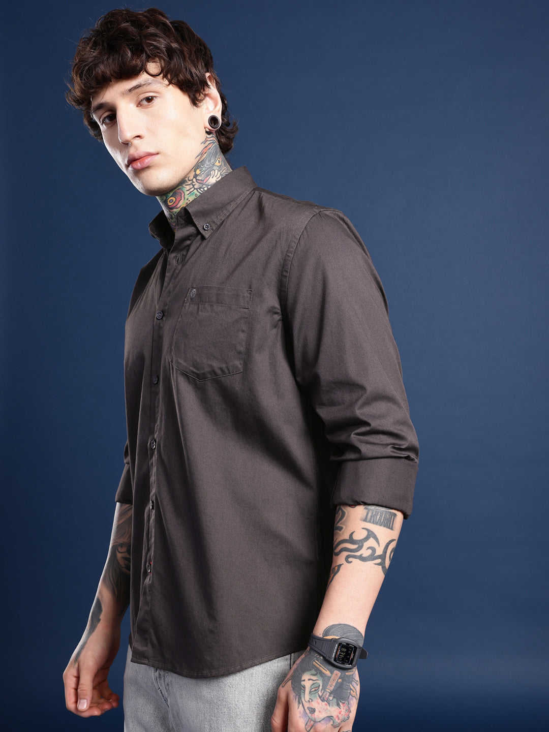 Dark Grey Full Sleeve Pure Cotton Shirt