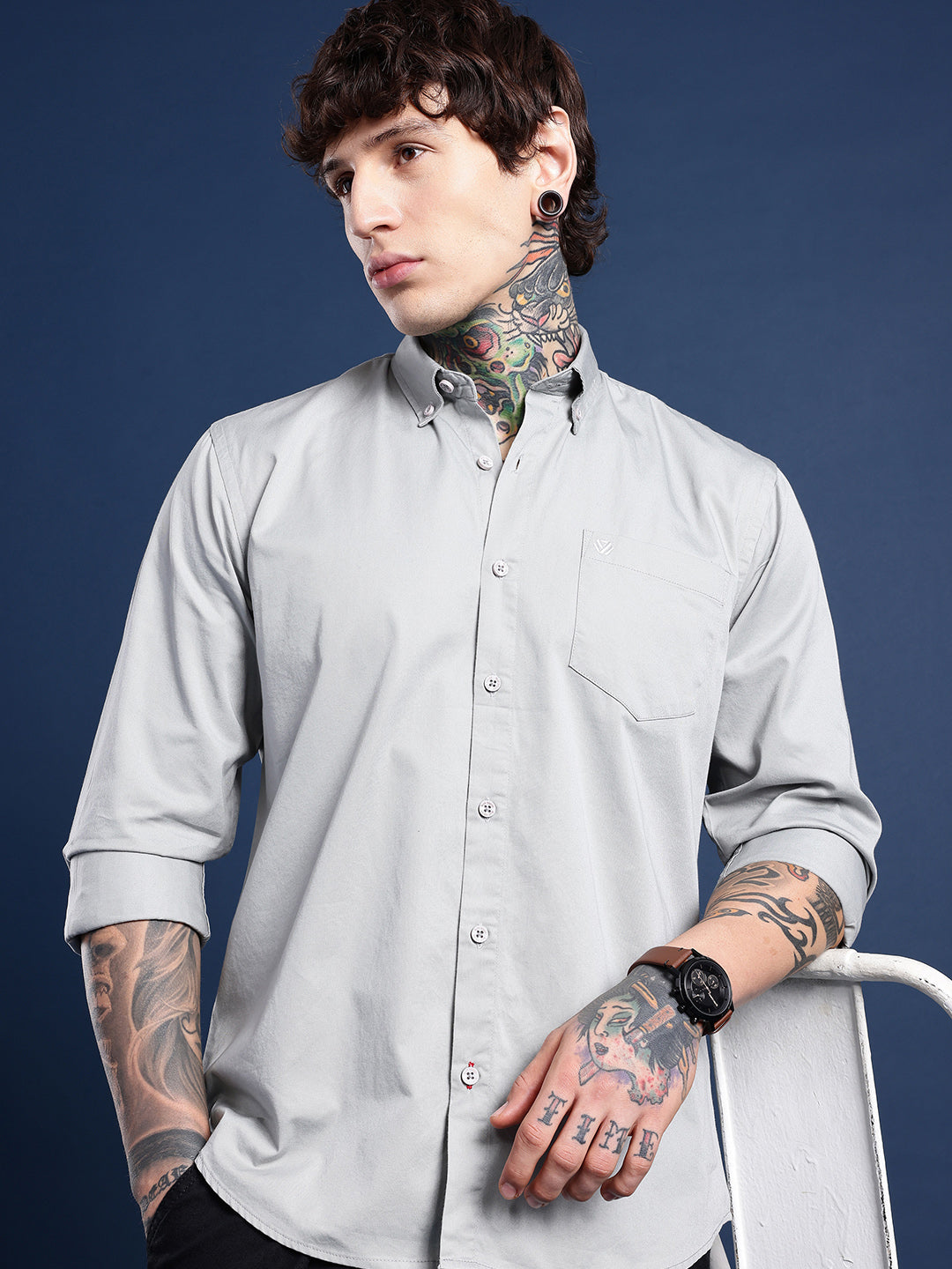 Light Grey Full Sleeve Pure Cotton Shirt