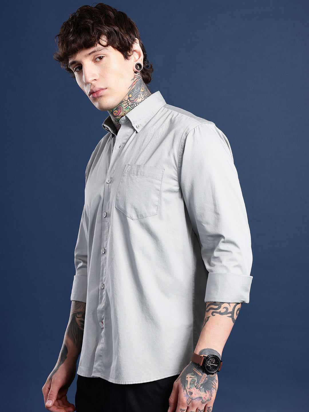 Light Grey Full Sleeve Pure Cotton Shirt
