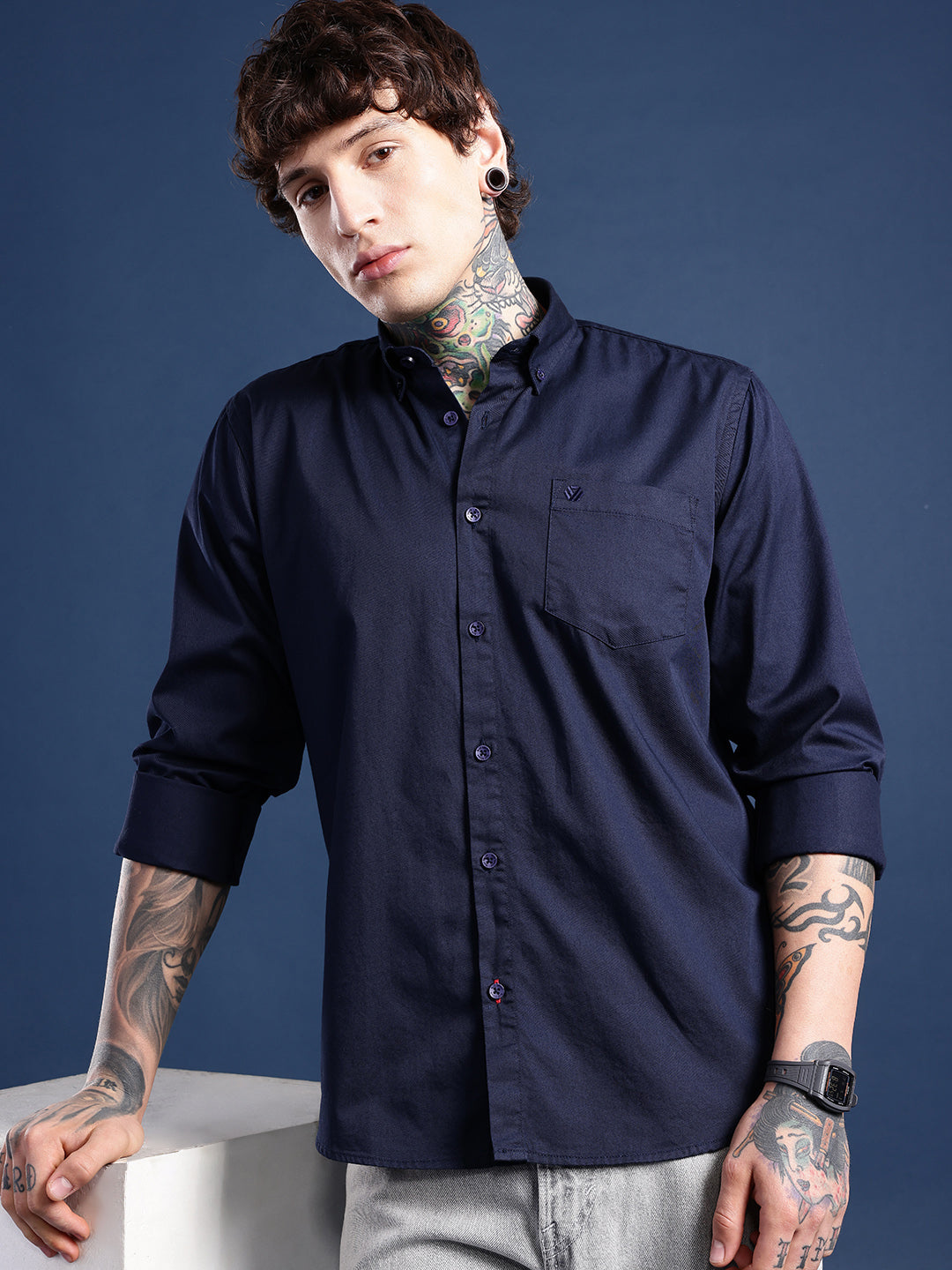 Navy Full Sleeve Pure Cotton Shirt