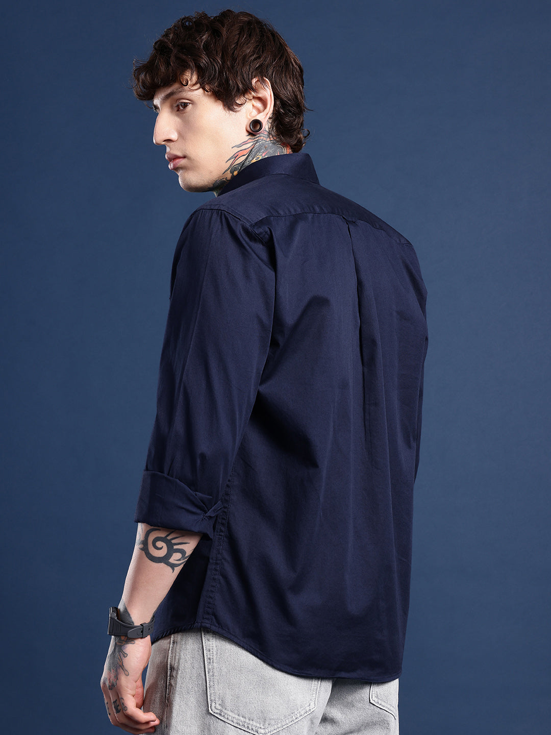 Navy Full Sleeve Pure Cotton Shirt