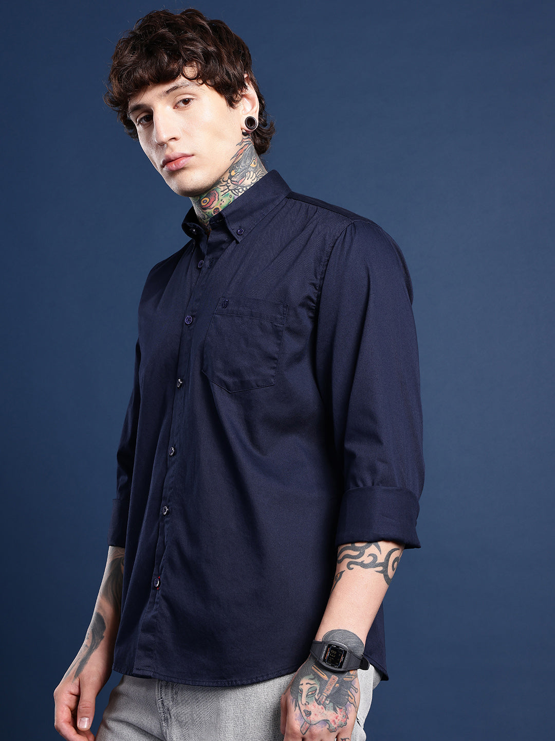 Navy Full Sleeve Pure Cotton Shirt