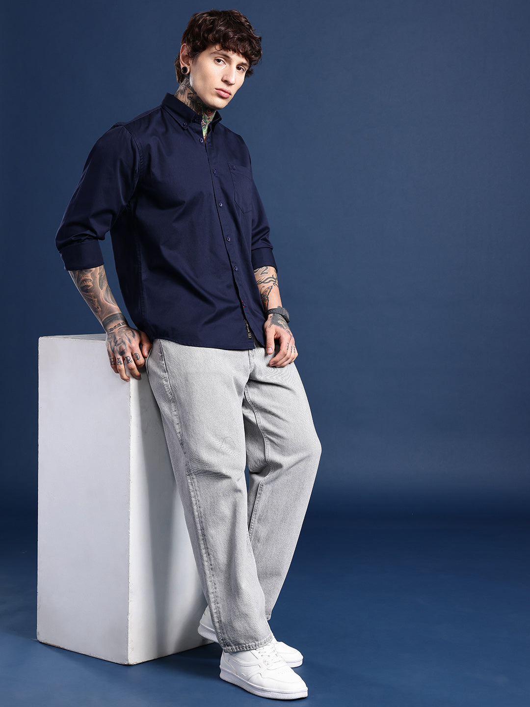 Navy Full Sleeve Pure Cotton Shirt