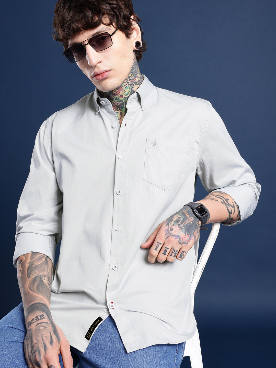 Silver Full Sleeve Pure Cotton Shirt