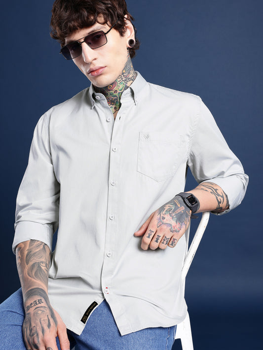 Silver Full Sleeve Pure Cotton Shirt