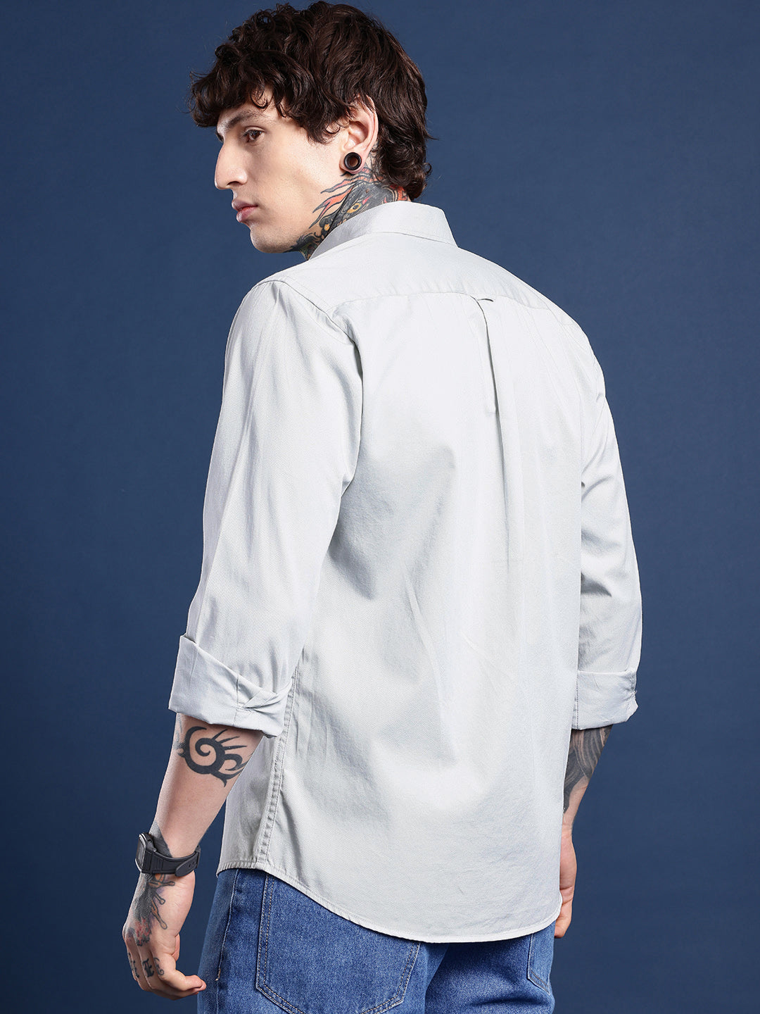 Silver Full Sleeve Pure Cotton Shirt