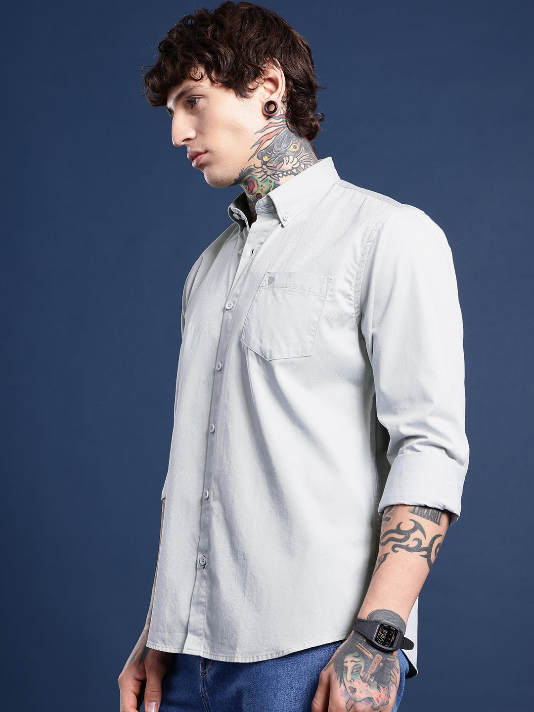Silver Full Sleeve Pure Cotton Shirt
