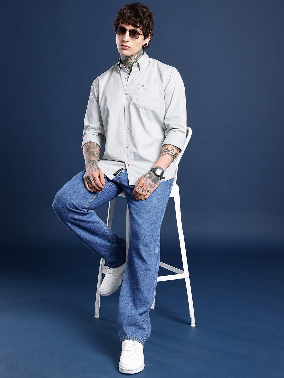Silver Full Sleeve Pure Cotton Shirt