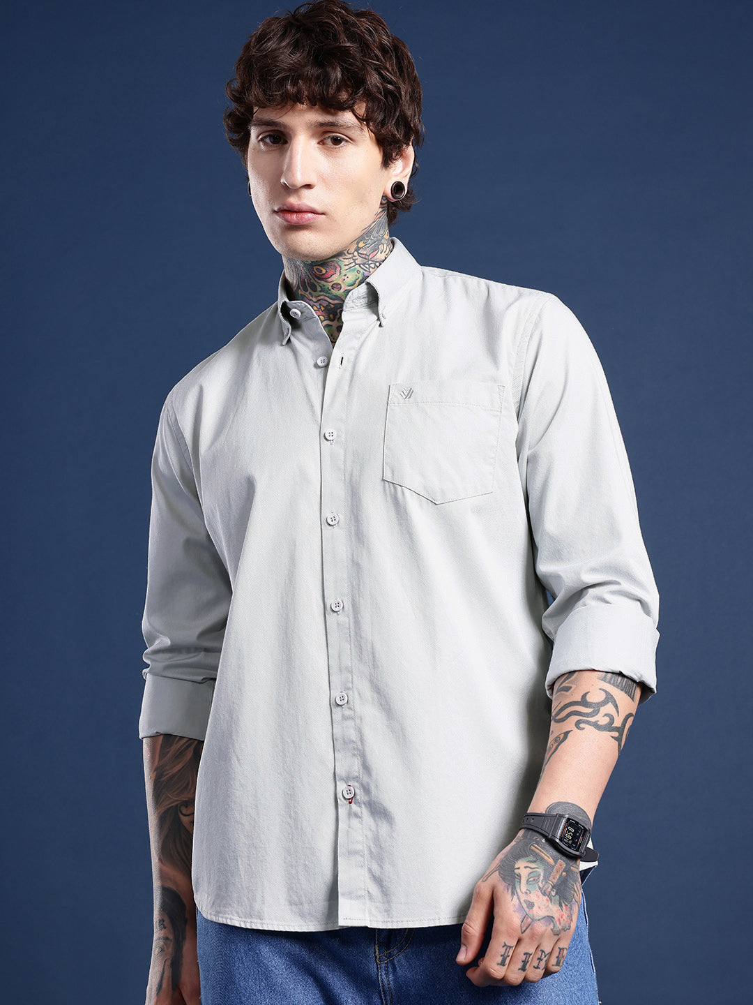 Silver Full Sleeve Pure Cotton Shirt